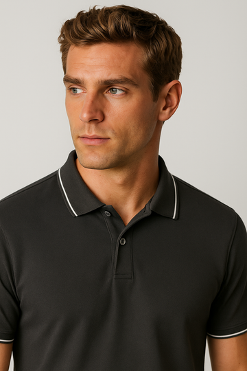 Contoured Slate Grey Polo T-Shirt