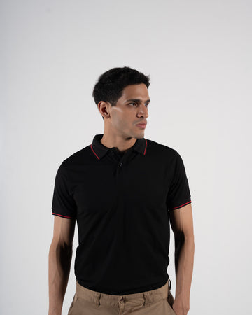 Contoured Obsidian Black Polo T-Shirt