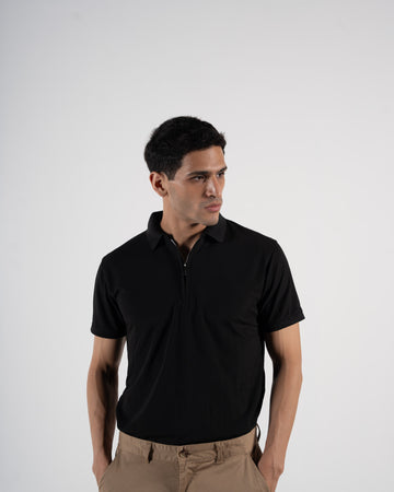 Zipper Obsidian Black Polo T-Shirt