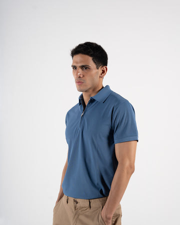 Zipper Atlantic Blue Polo T-Shirt