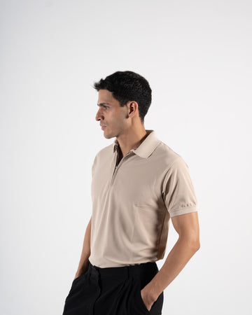Zipper Champagne Beige Polo T-Shirt