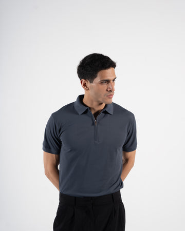 Zipper Slate Grey Polo T-Shirt
