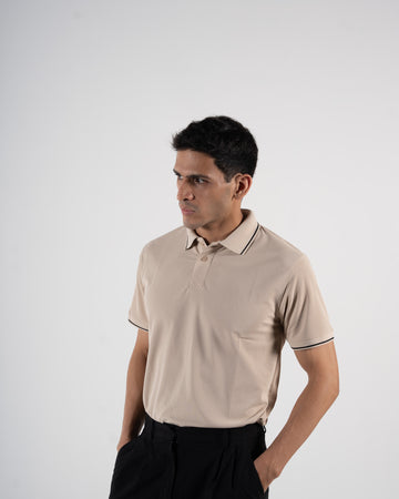 Contoured Champagne Beige Polo T-Shirt