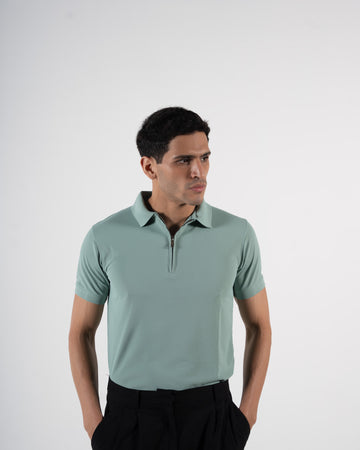 Zipper Glacier Green Polo T-Shirt