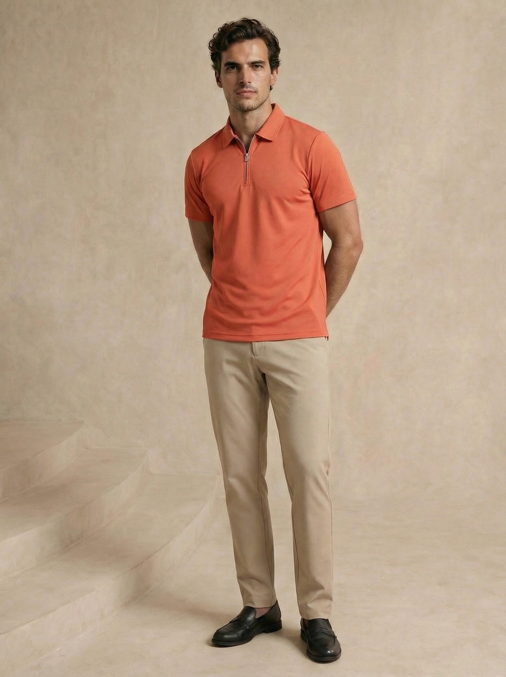 Zipper Sienna Terracotta Polo T-Shirt