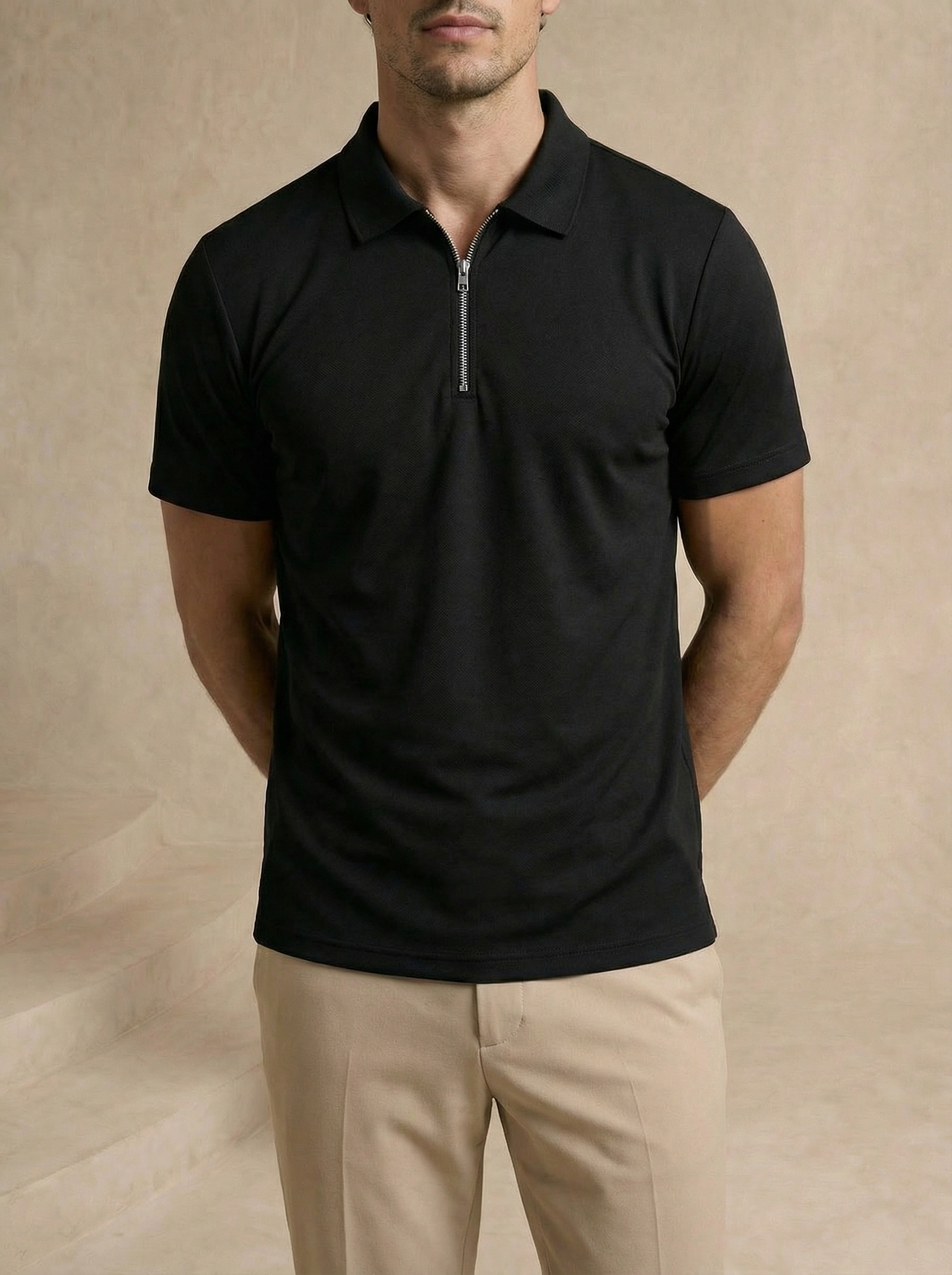 Zipper Obsidian Black Polo T-Shirt