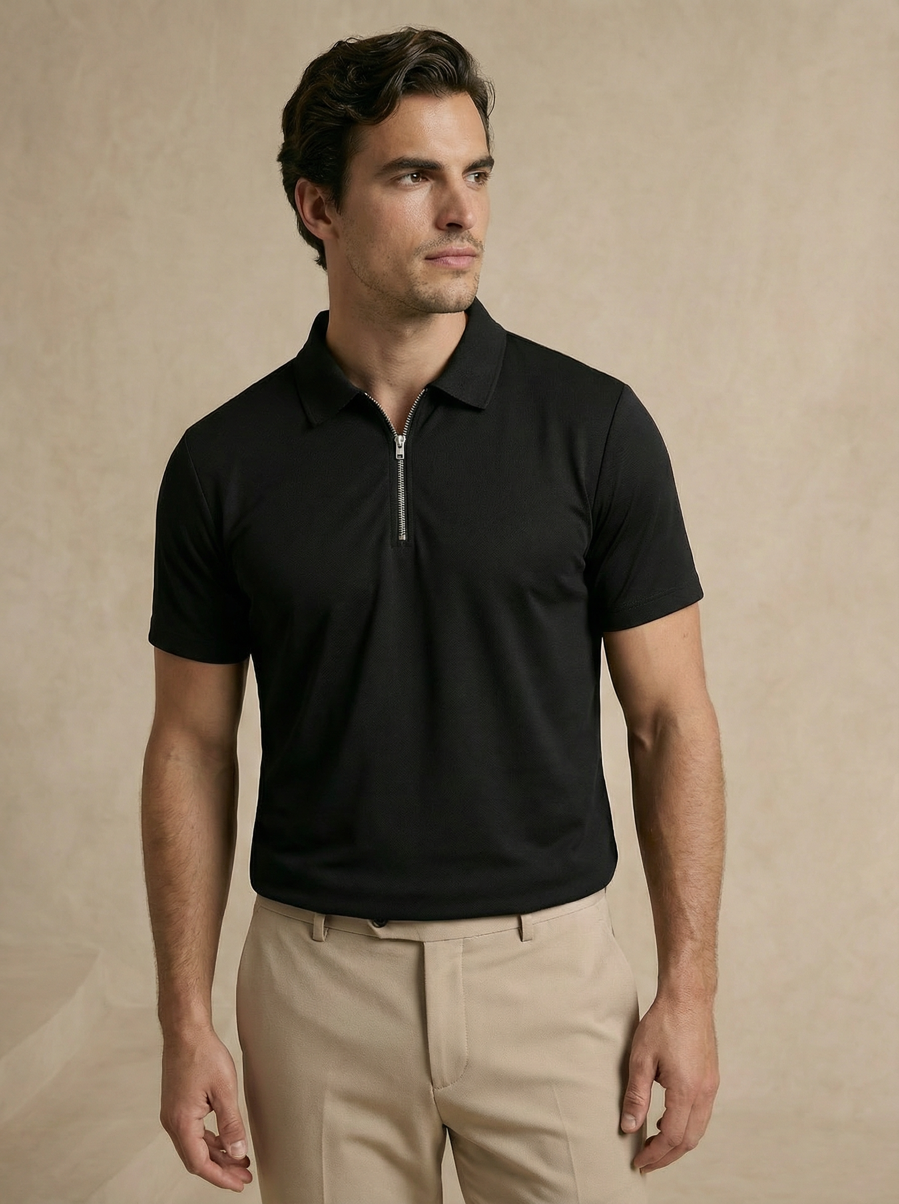 Zipper Obsidian Black Polo T-Shirt