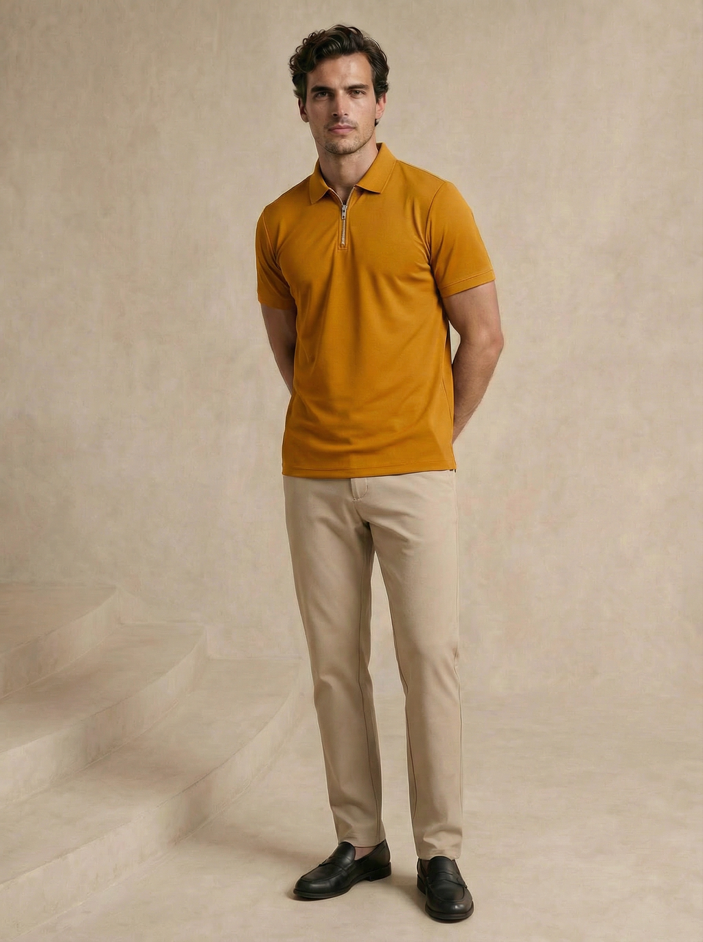 Zipper Dune Yellow Polo T-Shirt