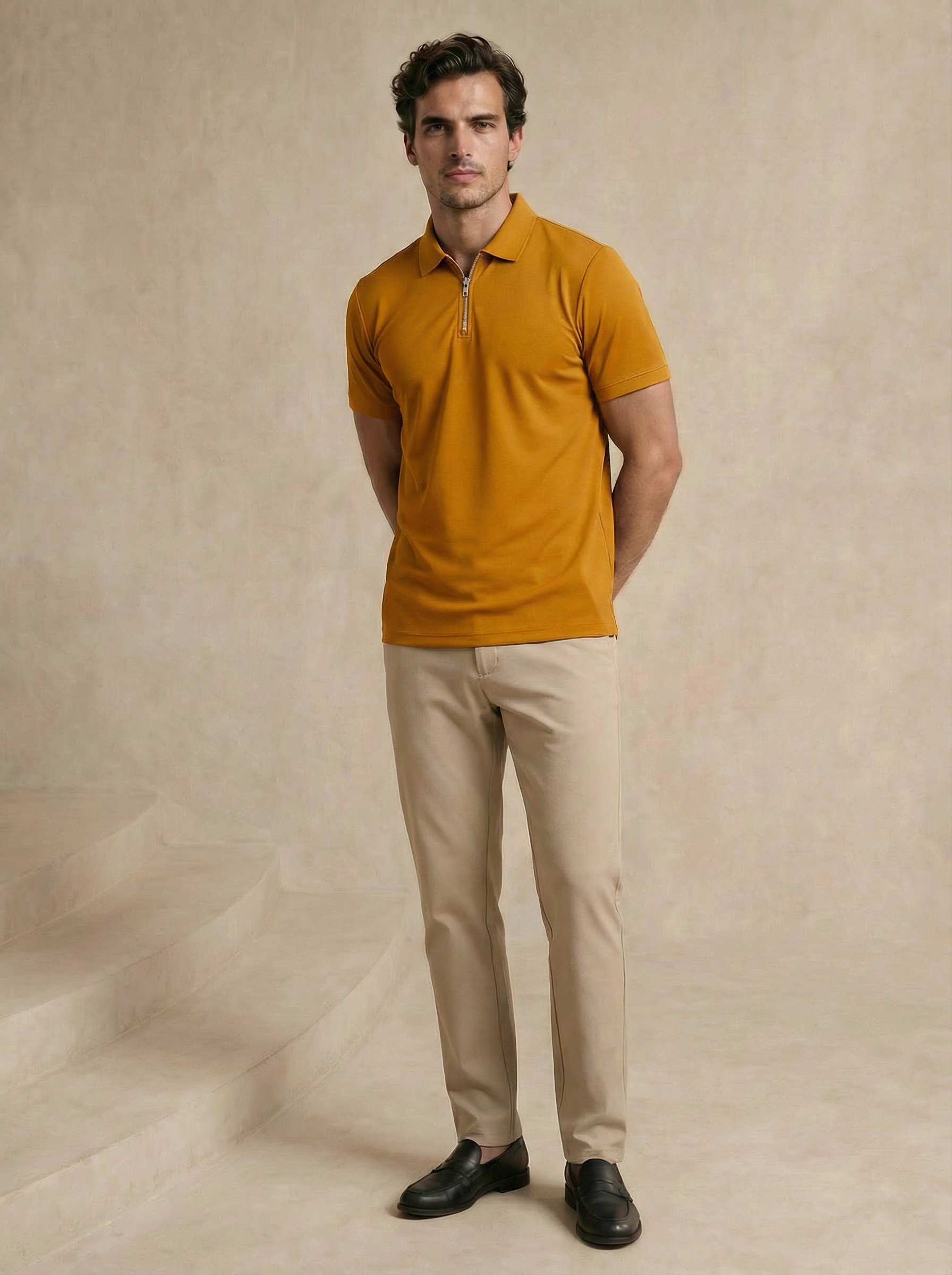 Zipper Dune Yellow Polo T-Shirt