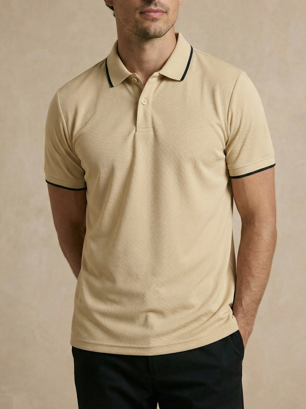 Contoured Champagne Beige Polo T-Shirt