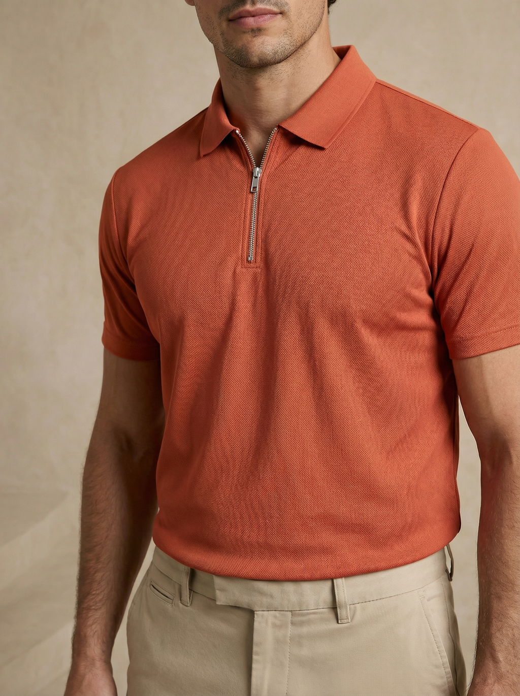 Zipper Sienna Terracotta Polo T-Shirt