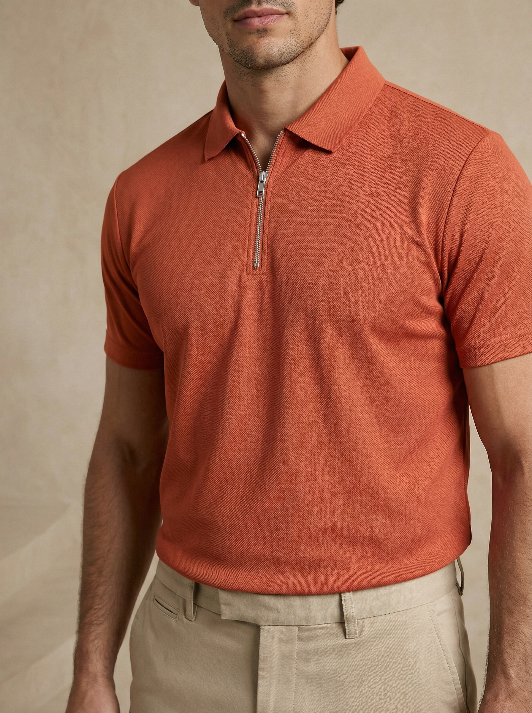 Zipper Sienna Terracotta Polo T-Shirt