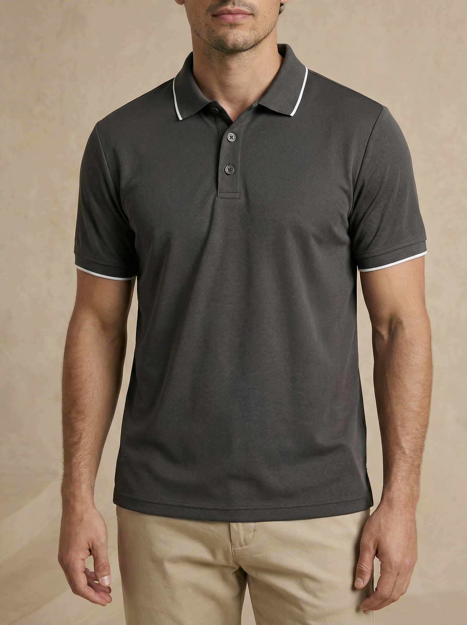 Contoured Slate Grey Polo T-Shirt