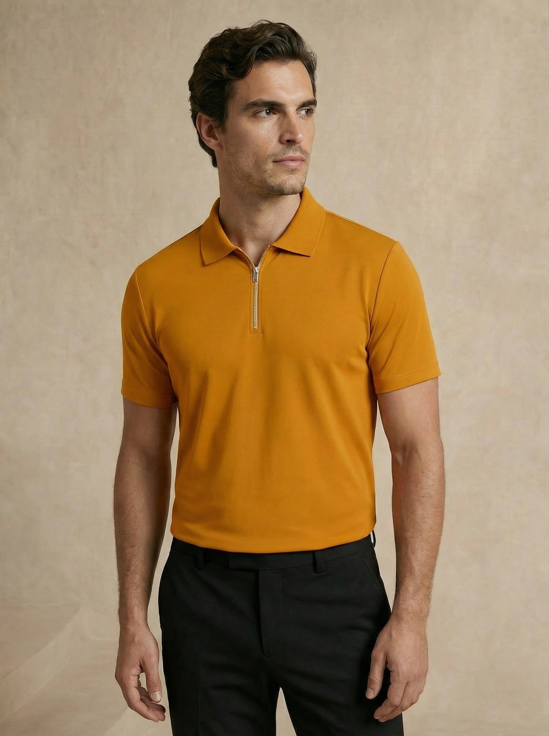 Zipper Dune Yellow Polo T-Shirt