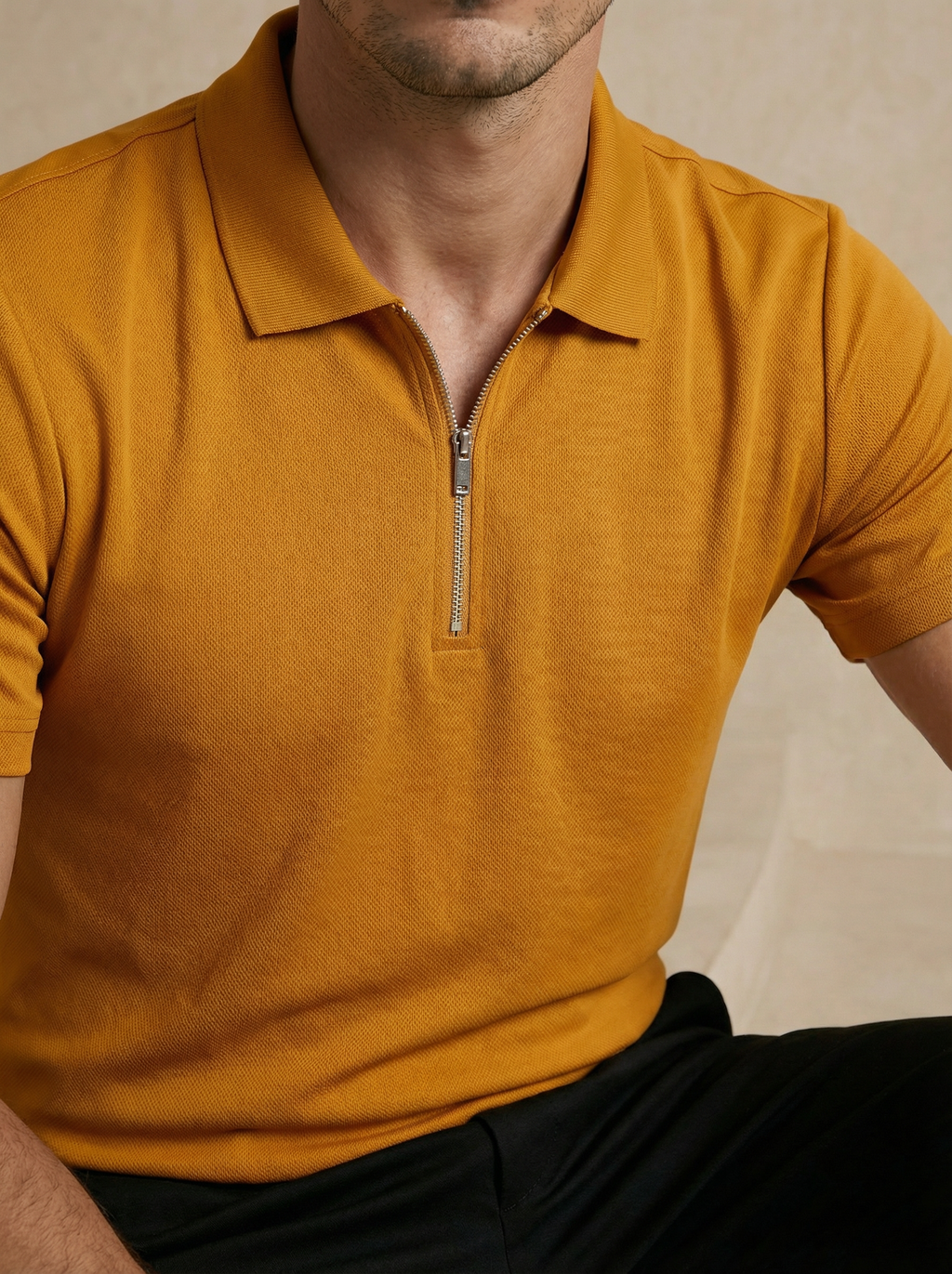 Zipper Dune Yellow Polo T-Shirt