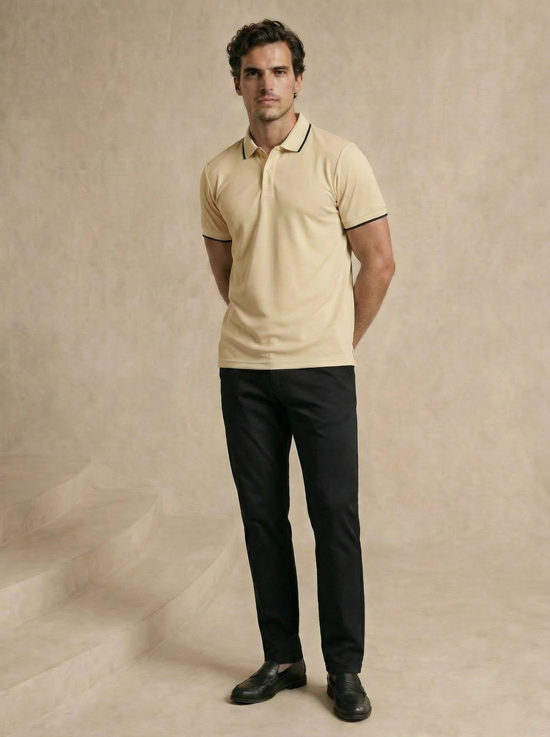 Contoured Champagne Beige Polo T-Shirt