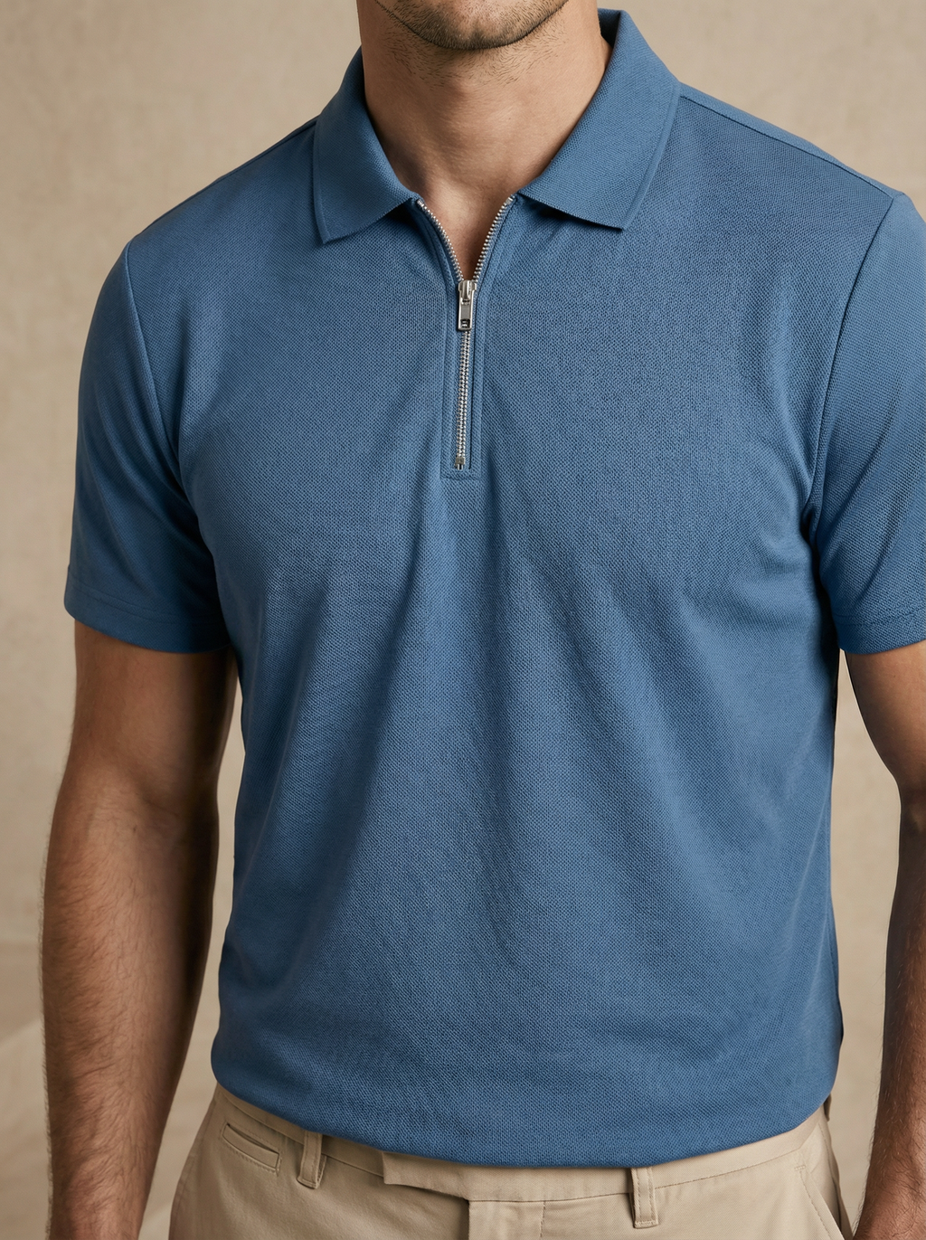 Zipper Atlantic Blue Polo T-Shirt
