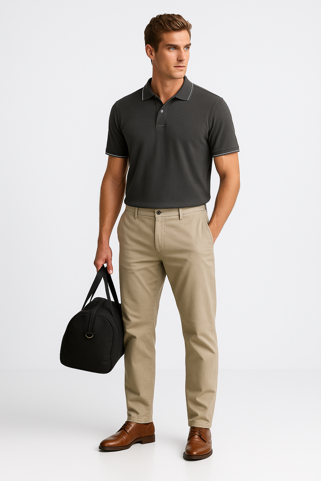Contoured Slate Grey Polo T-Shirt