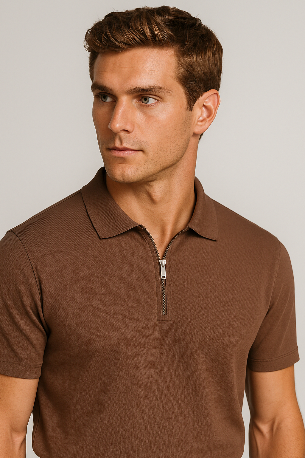 Zipper Cedar Brown Polo T-Shirt