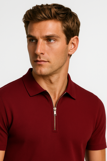Zipper Regal Red Polo T-Shirt