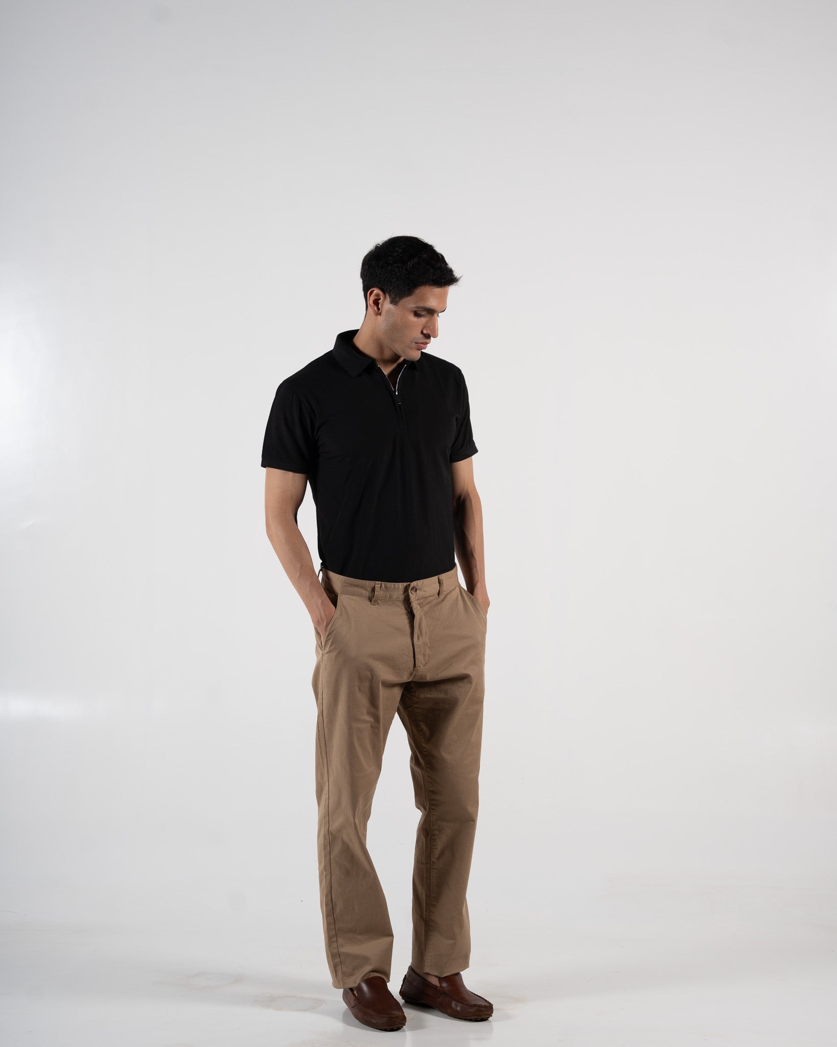 Zipper Obsidian Black Polo T-Shirt