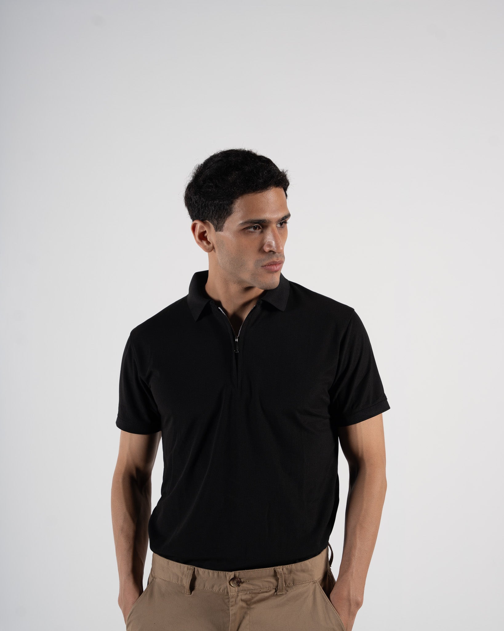 Zipper Obsidian Black Polo T-Shirt
