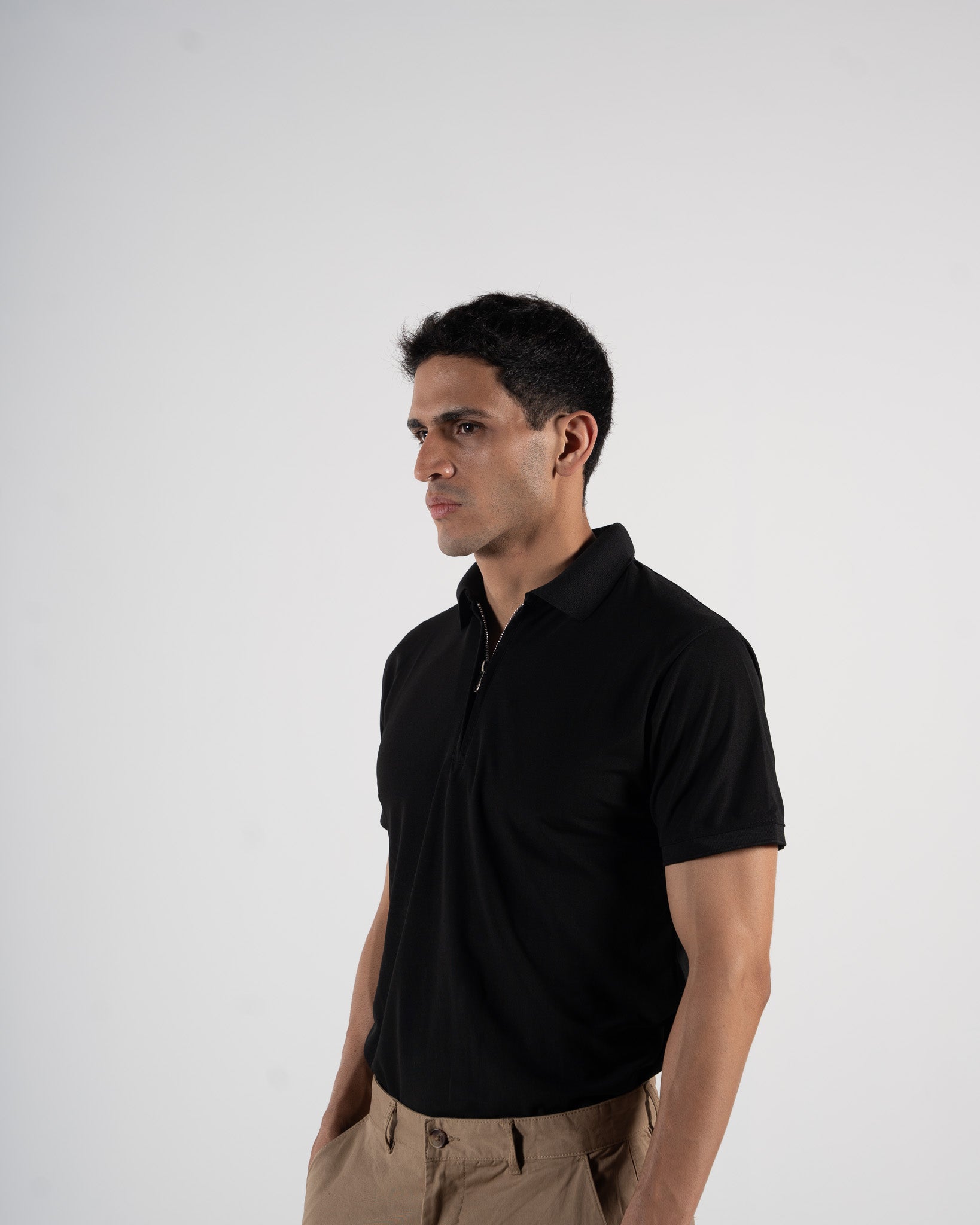 Zipper Obsidian Black Polo T-Shirt