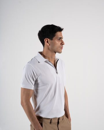 Zipper Snow White Polo T-Shirt