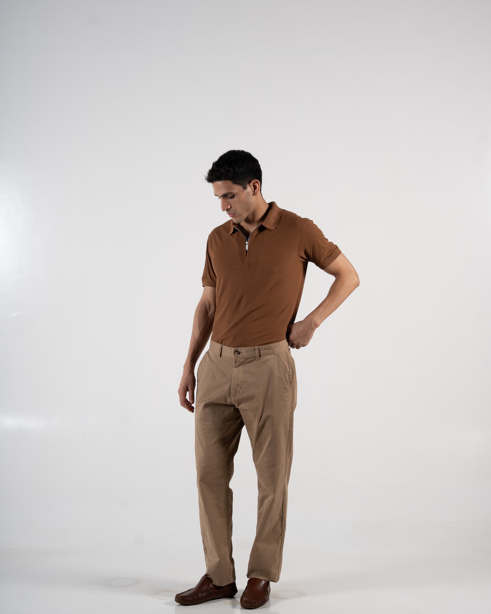 Zipper Cedar Brown Polo T-Shirt