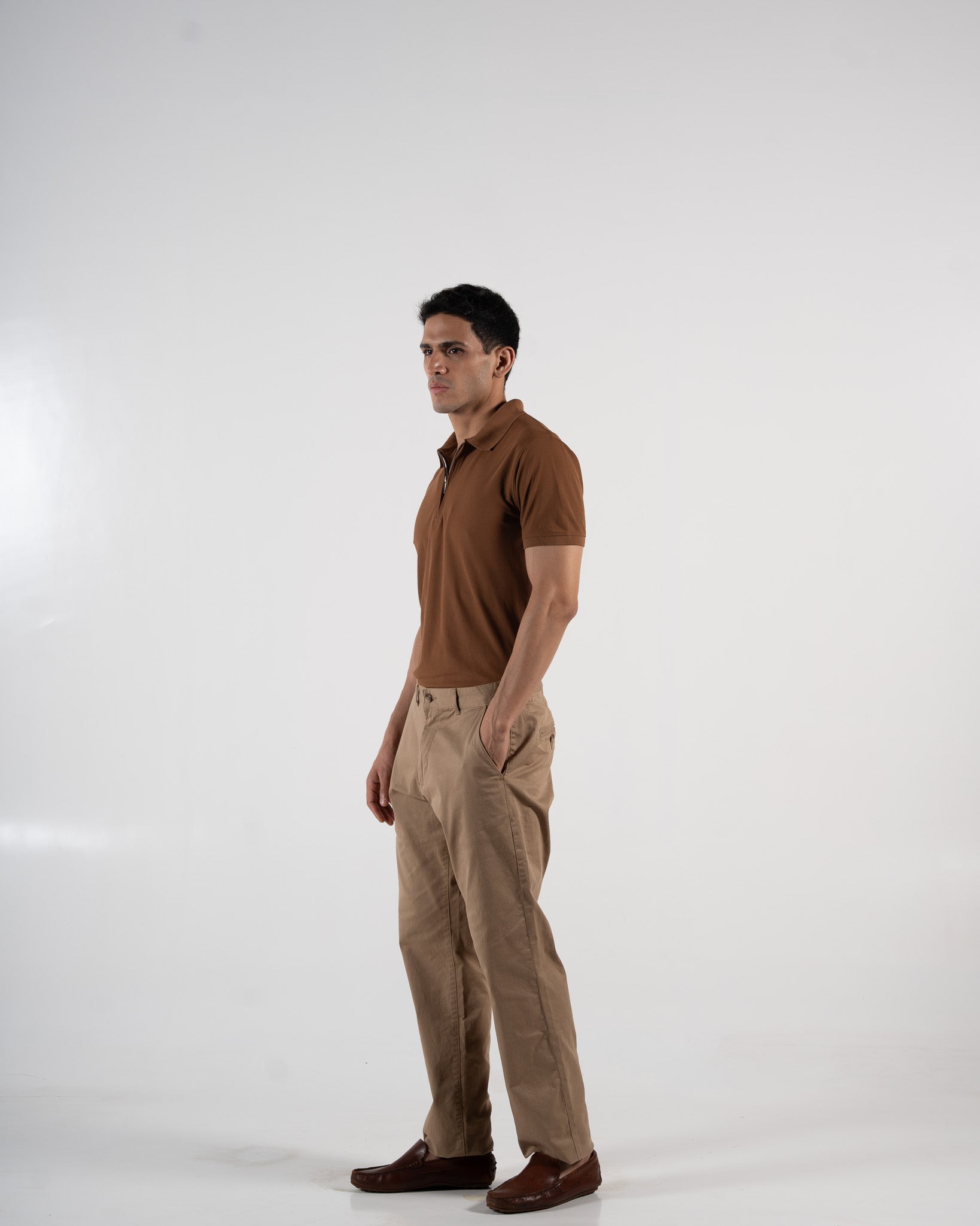 Zipper Cedar Brown Polo T-Shirt