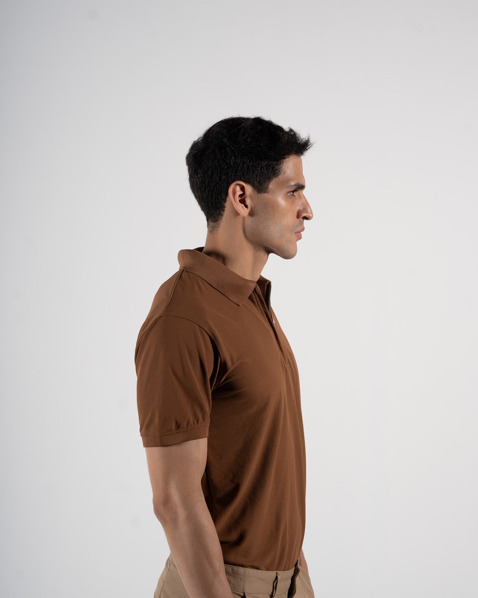 Zipper Cedar Brown Polo T-Shirt