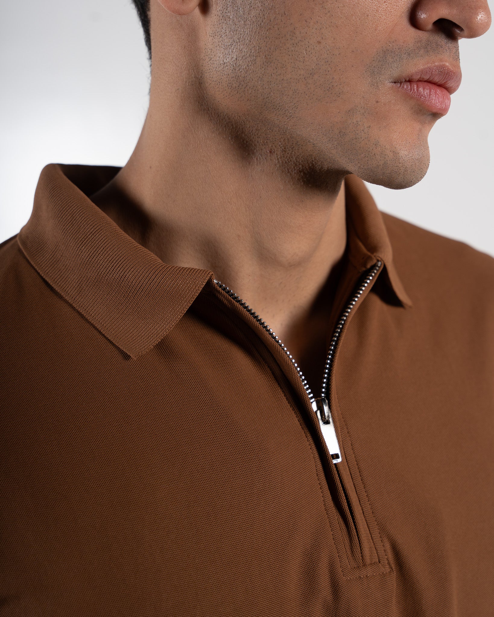 Zipper Cedar Brown Polo T-Shirt