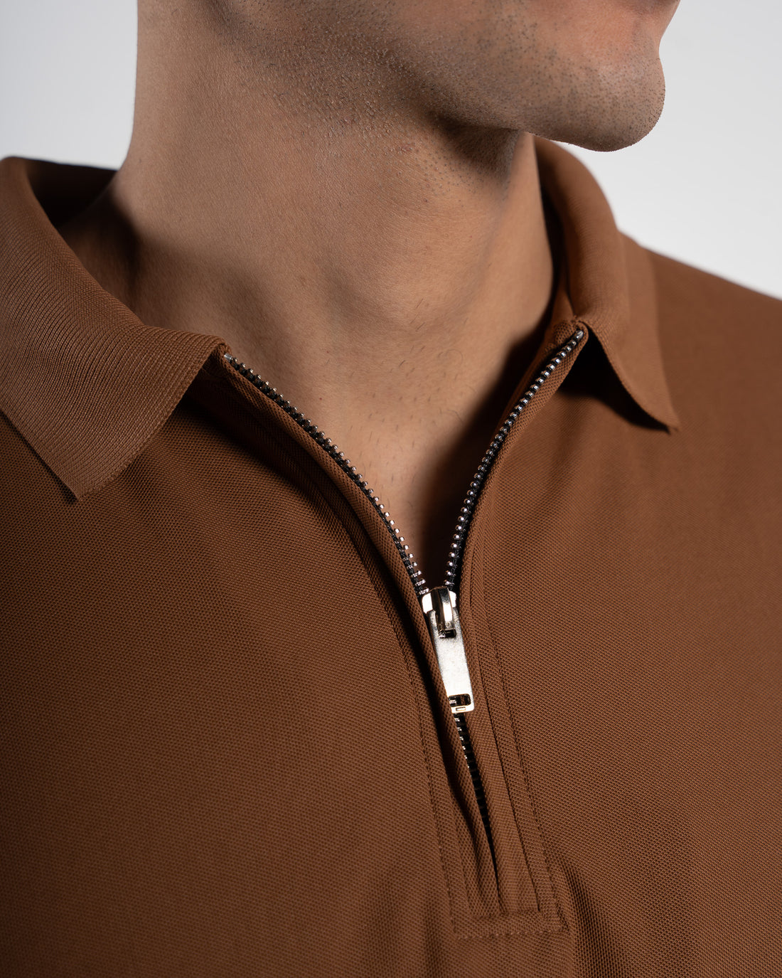 Zipper Cedar Brown Polo T-Shirt