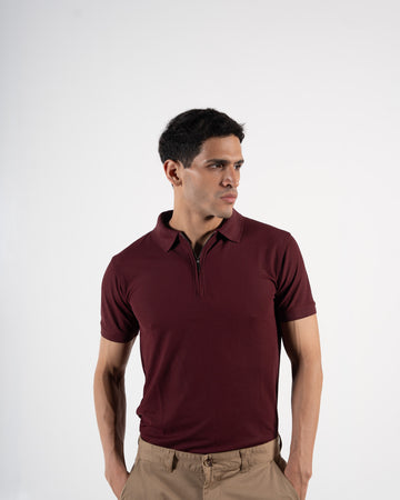 Zipper Regal Red Polo T-Shirt