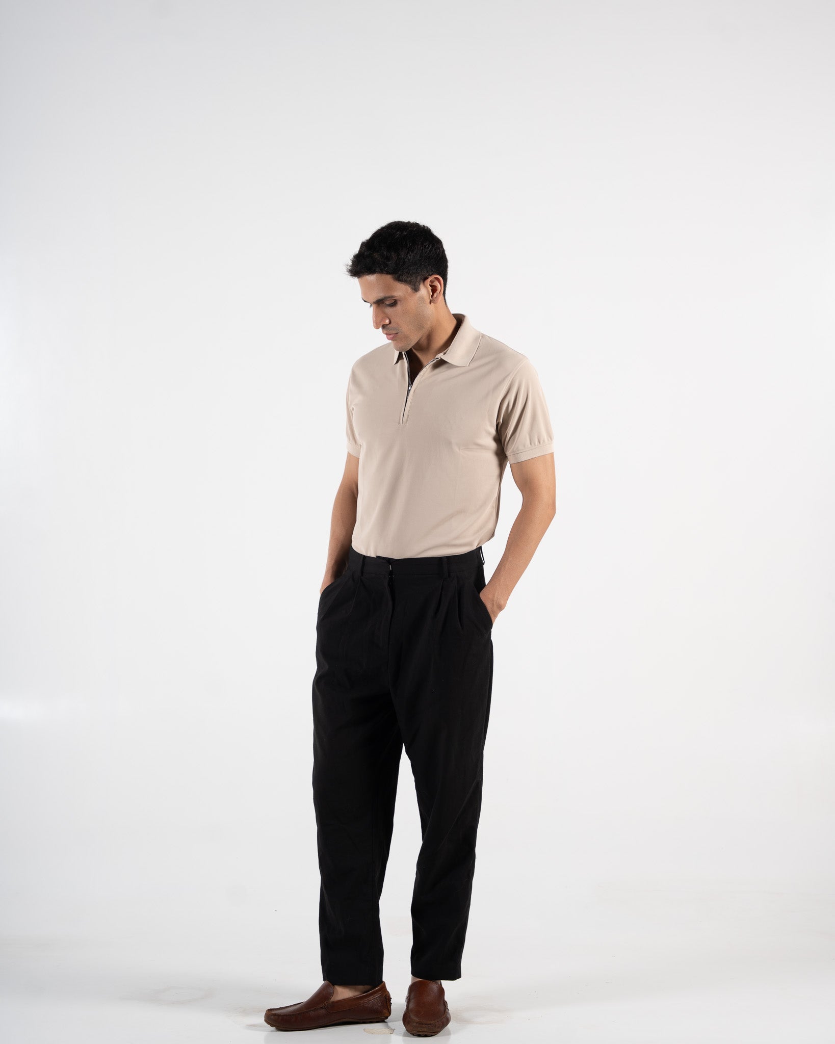 Zipper Champagne Beige Polo T-Shirt