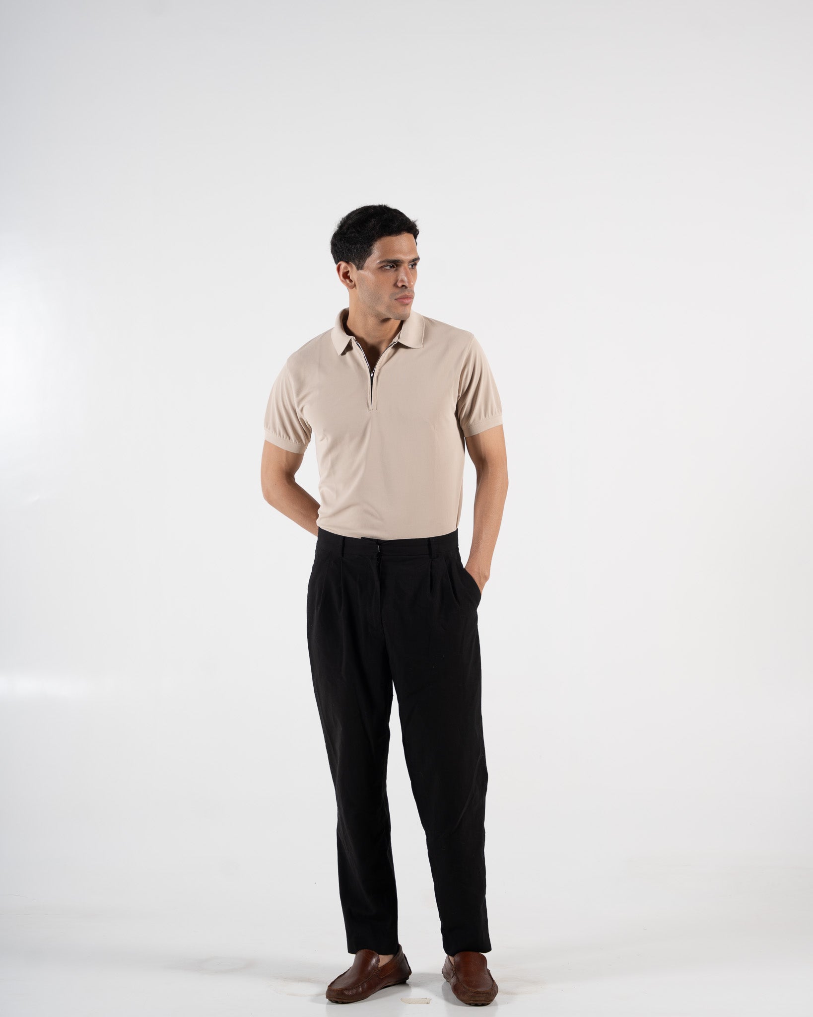 Zipper Champagne Beige Polo T-Shirt