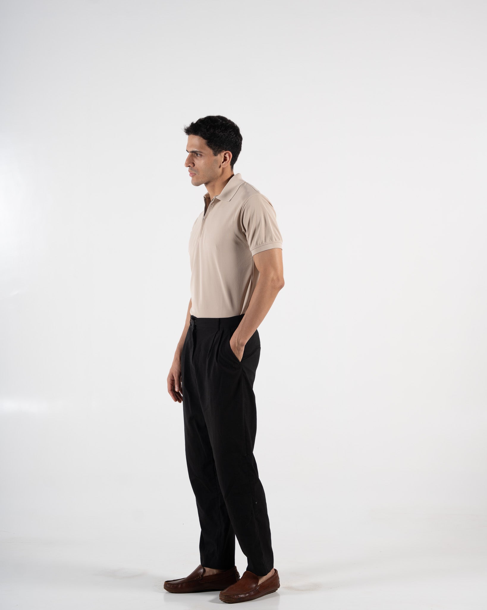 Zipper Champagne Beige Polo T-Shirt