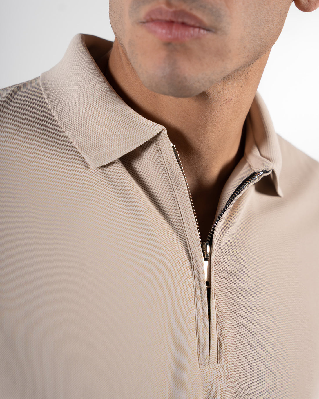 Zipper Champagne Beige Polo T-Shirt