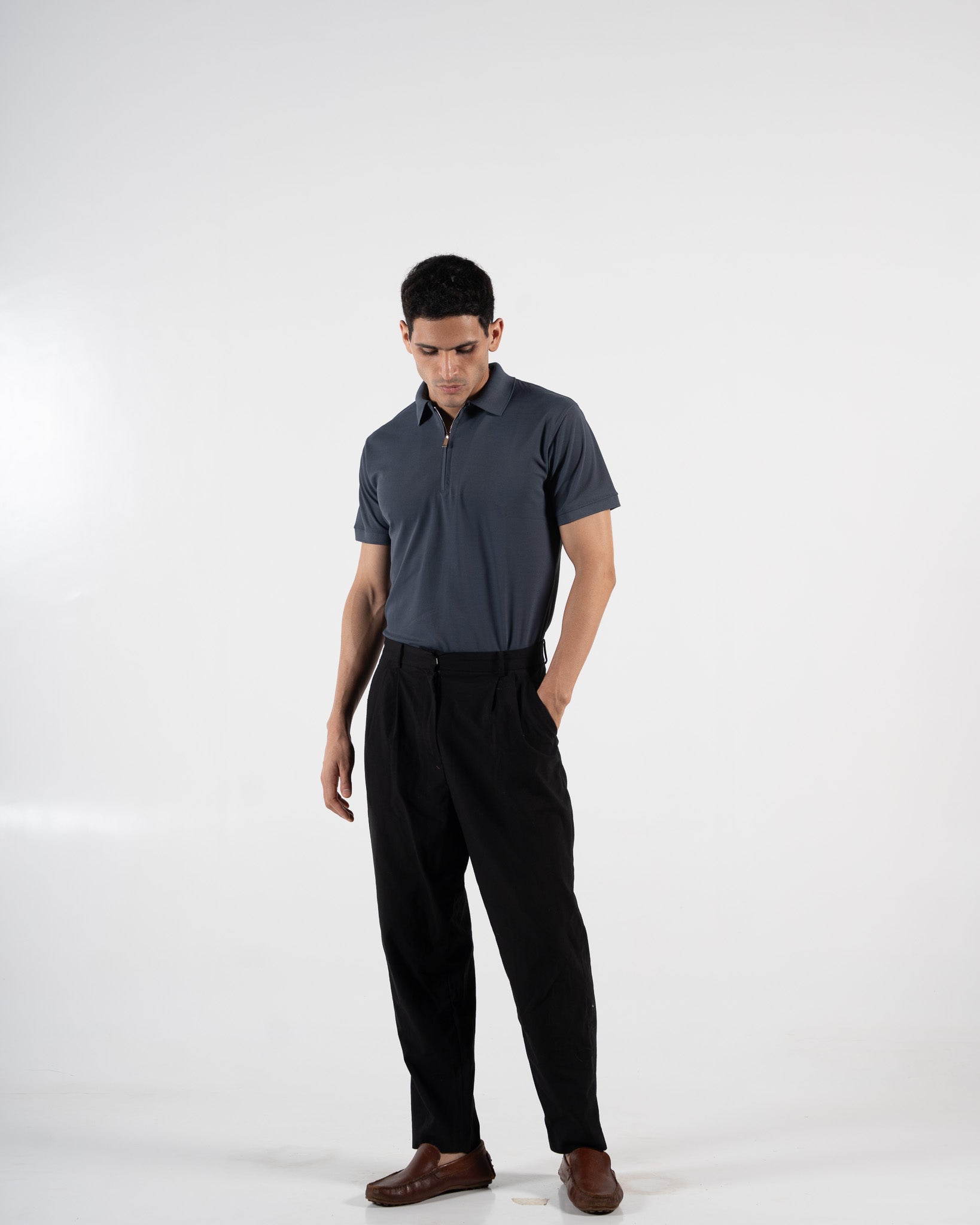 Zipper Slate Grey Polo T-Shirt