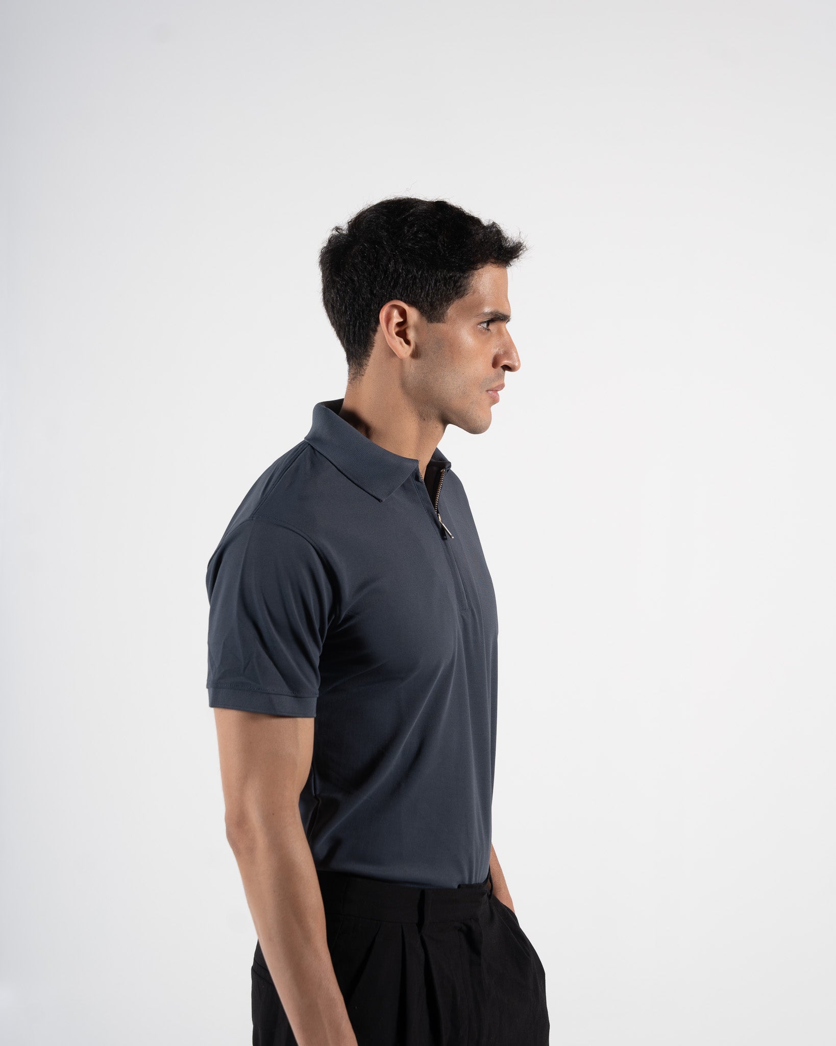 Zipper Slate Grey Polo T-Shirt