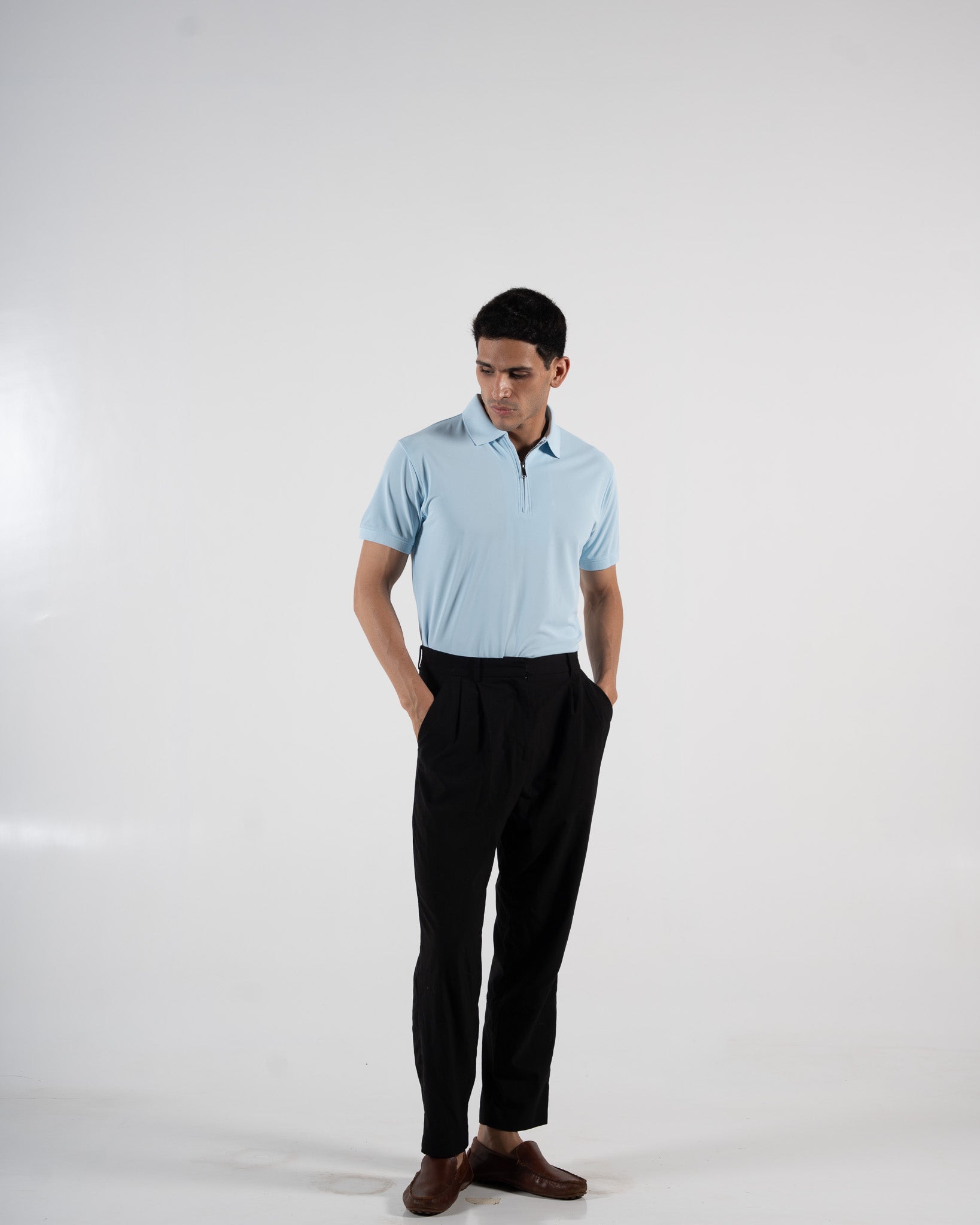 Zipper Arctic Blue Polo T-Shirt