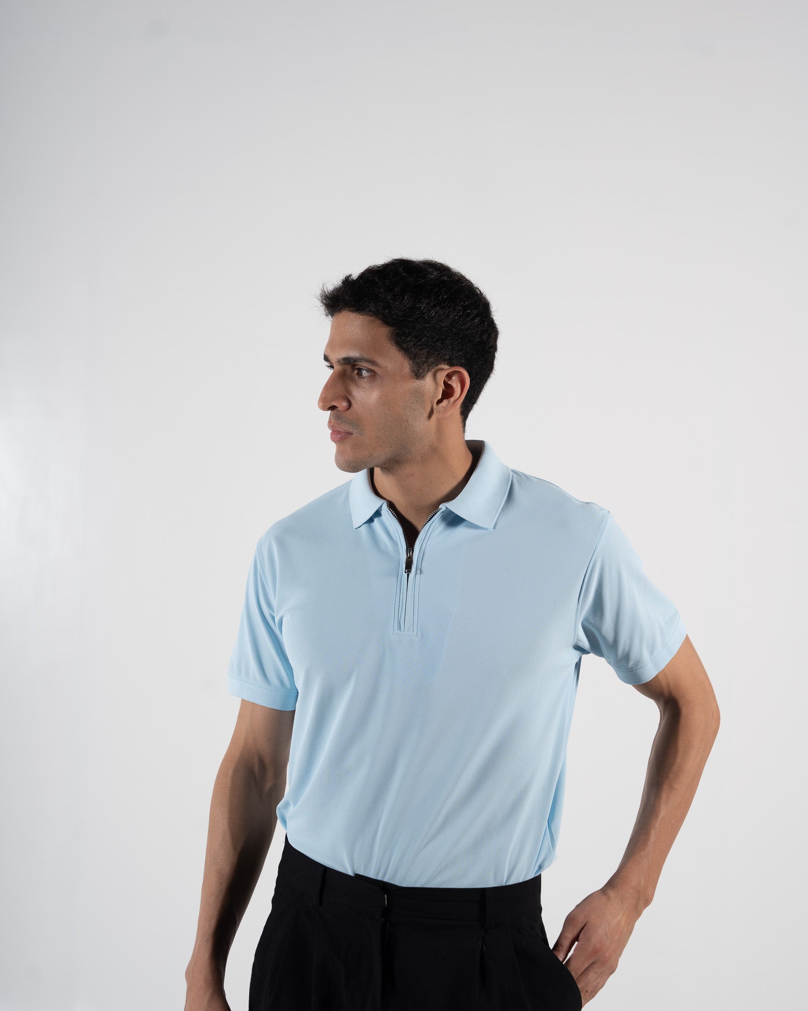 Zipper Arctic Blue Polo T-Shirt