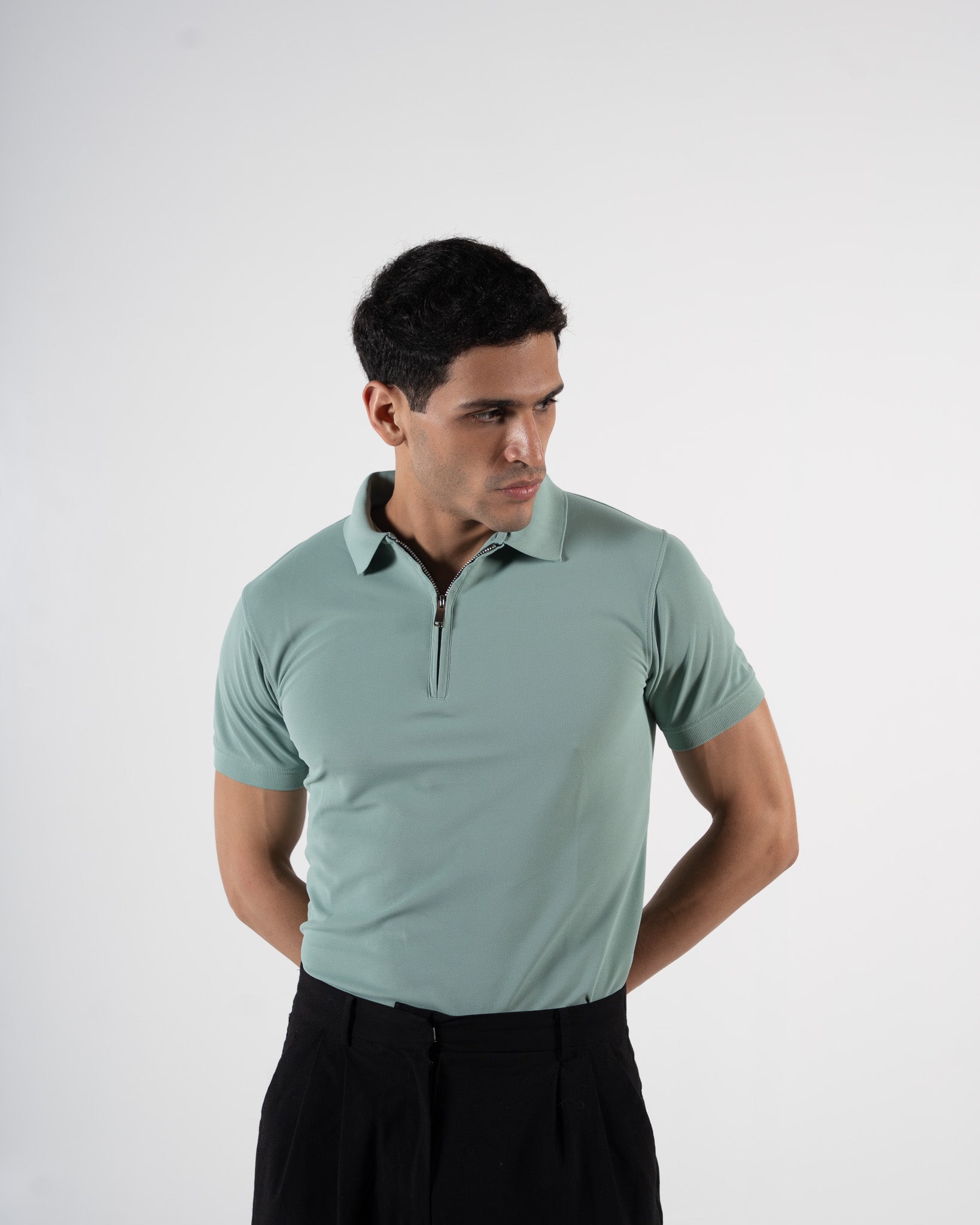 Zipper Glacier Green Polo T-Shirt