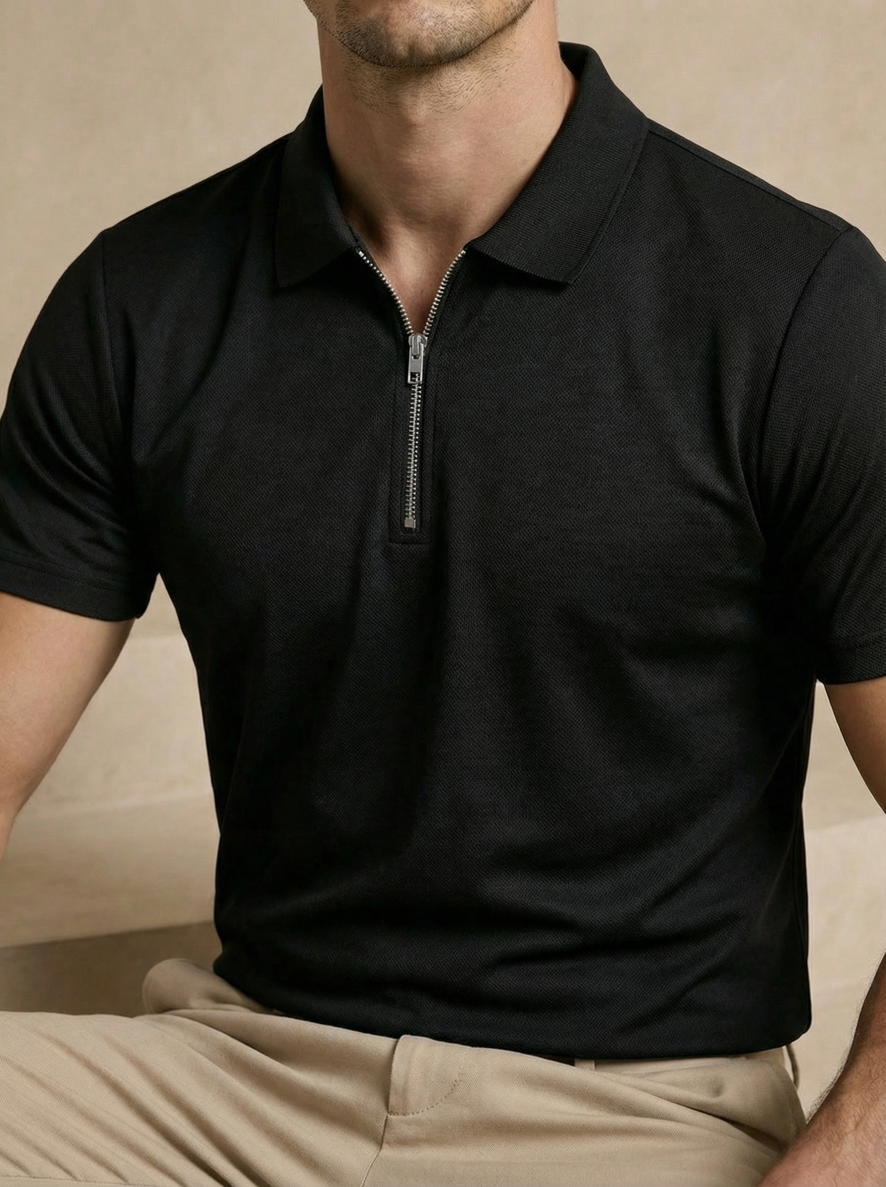 Zipper Obsidian Black Polo T-Shirt