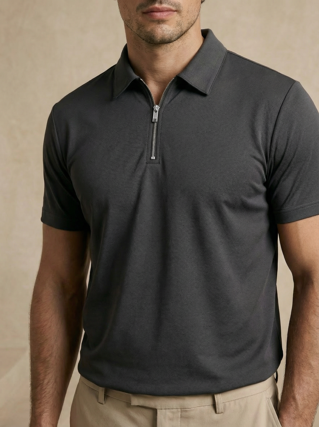 Zipper Slate Grey Polo T-Shirt