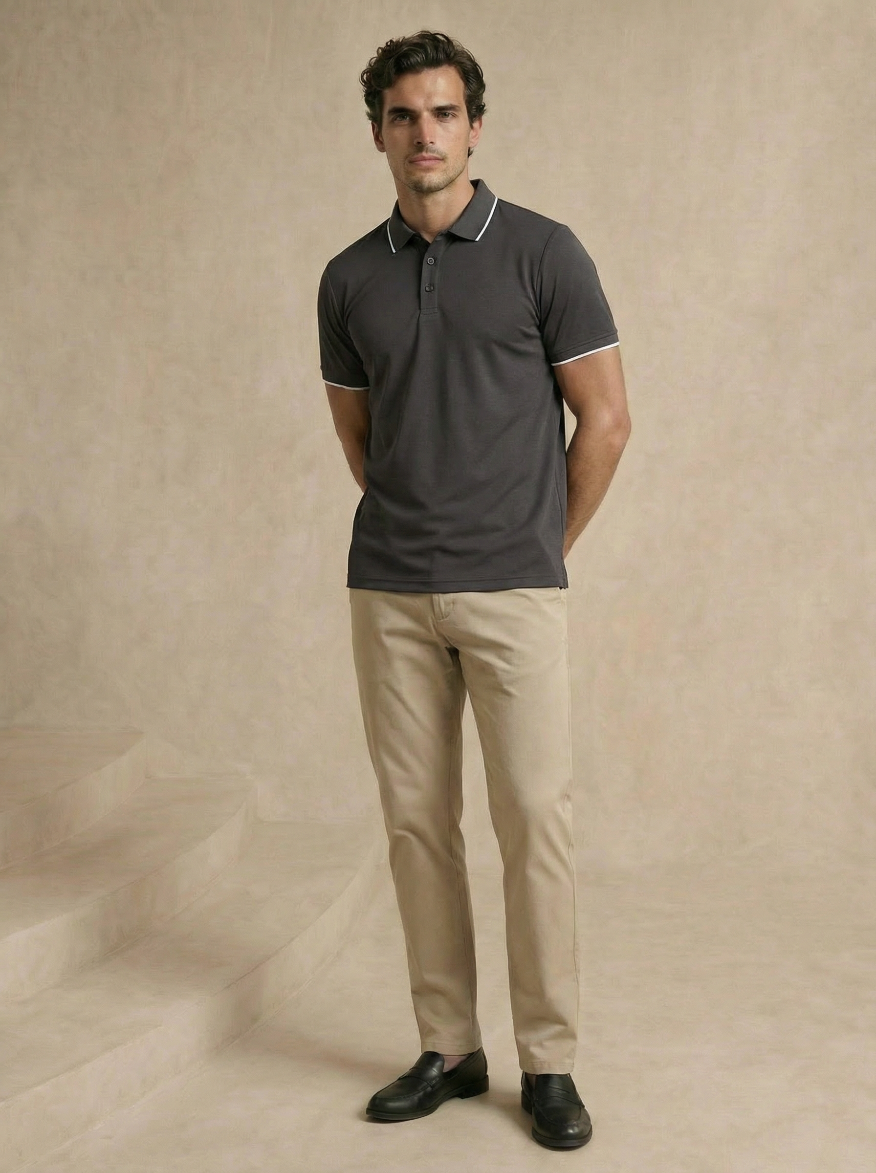 Contoured Slate Grey Polo T-Shirt