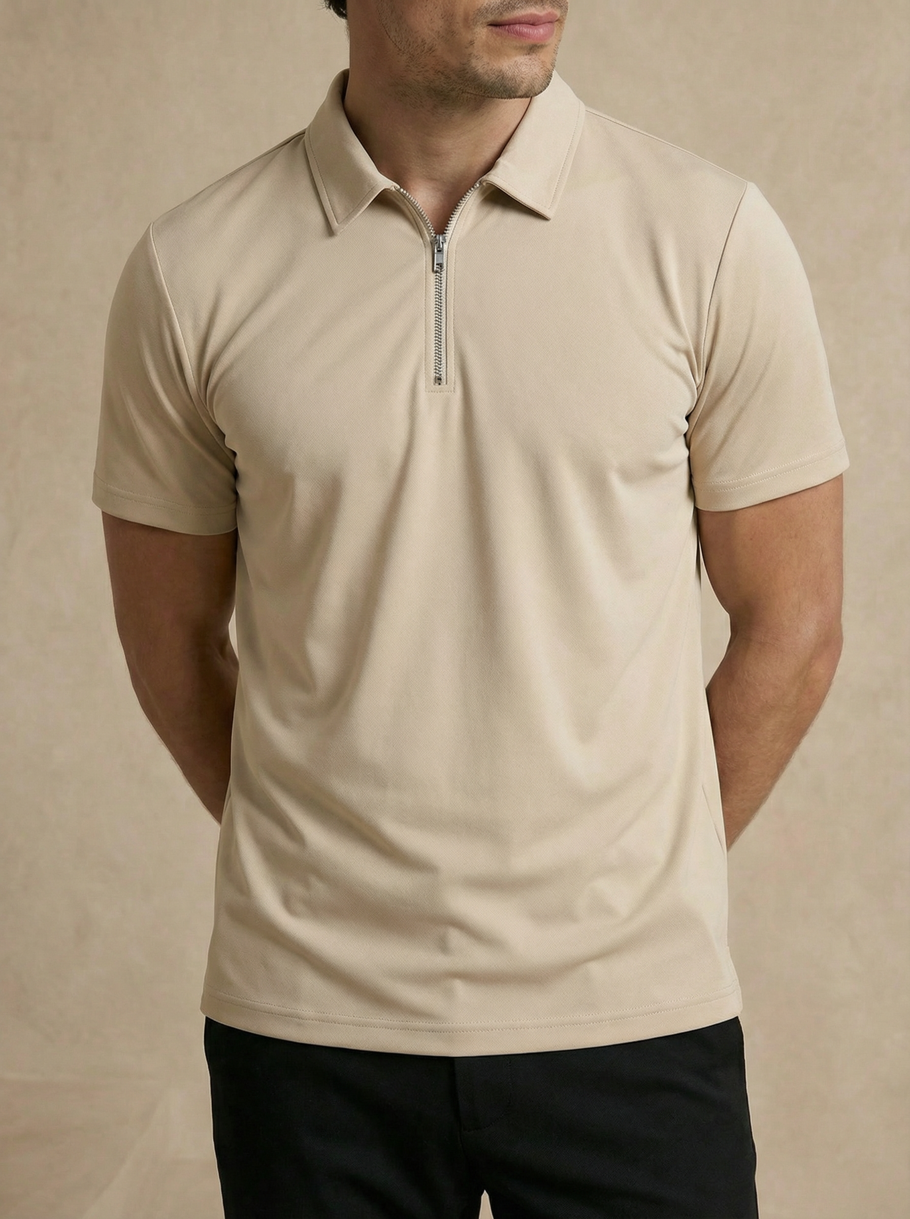 Zipper Champagne Beige Polo T-Shirt