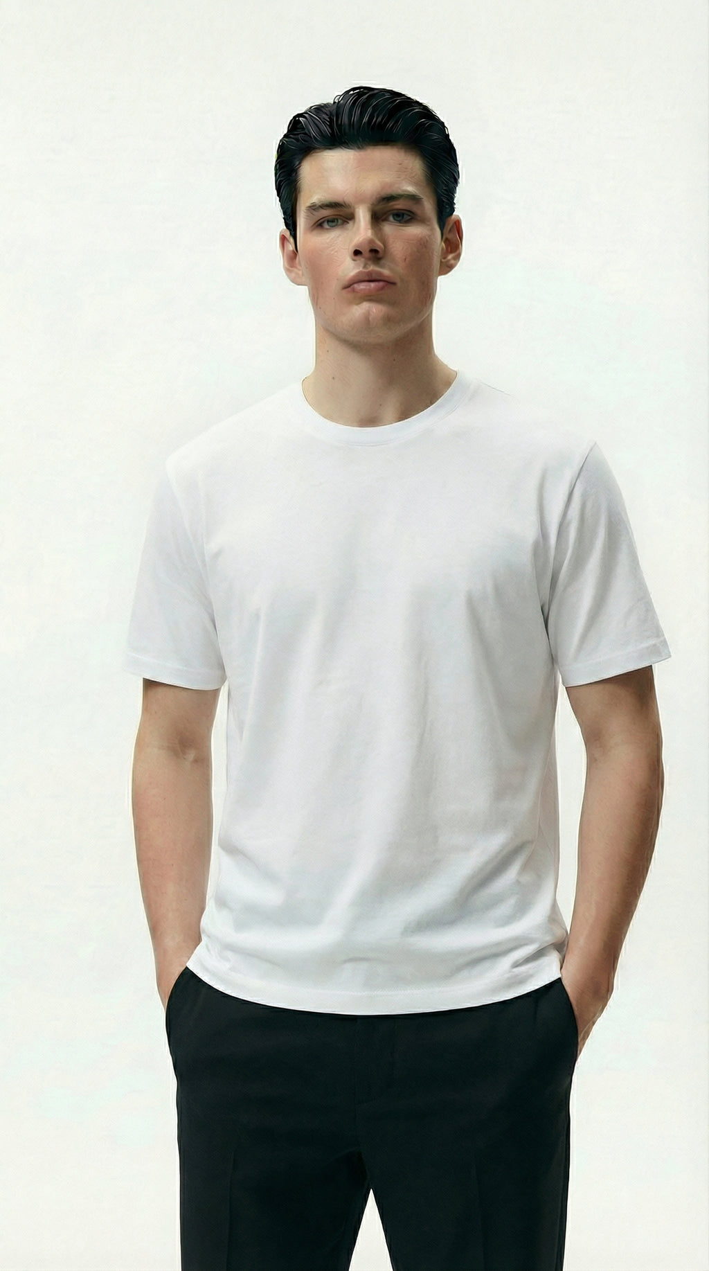 Solid Round Neck White Tshirt