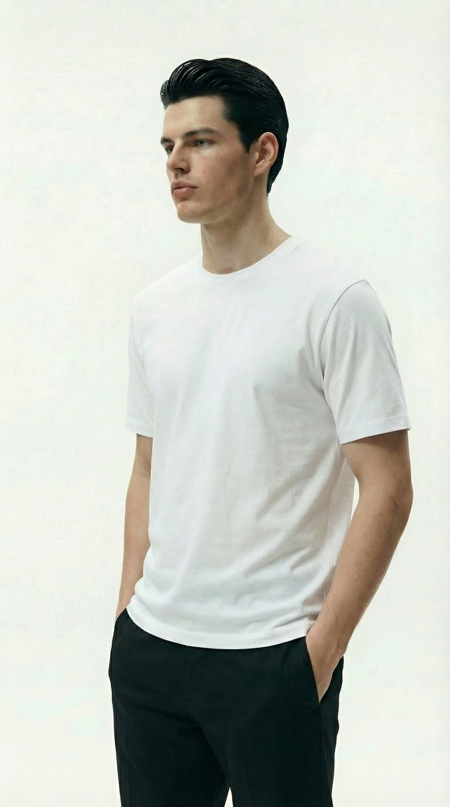 Solid Round Neck White Tshirt