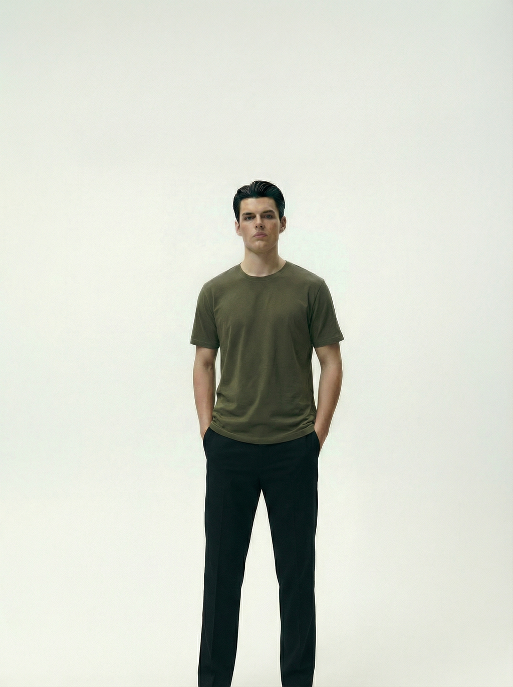 Solid Round Neck Olive Green Tshirt